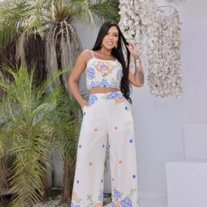CONJUNTO PANTALONA BRANCO E AZUL